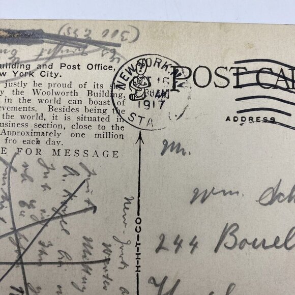 Vintage Woolworth Building and Post Office Postcard New York City NY Posted 1917 - Picture 8 of 8